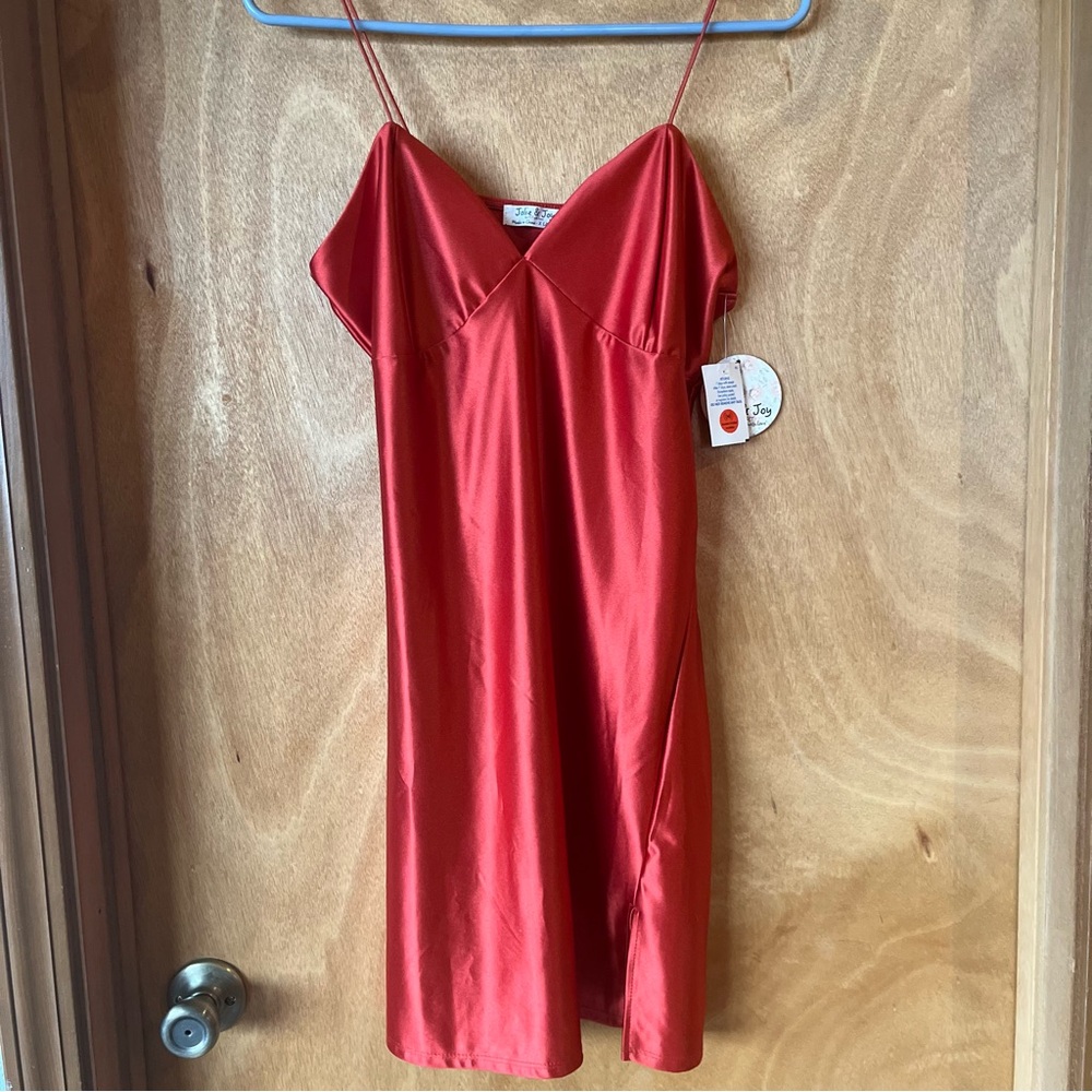 Jolie & Joy red satin slip dress nighgown, S/M